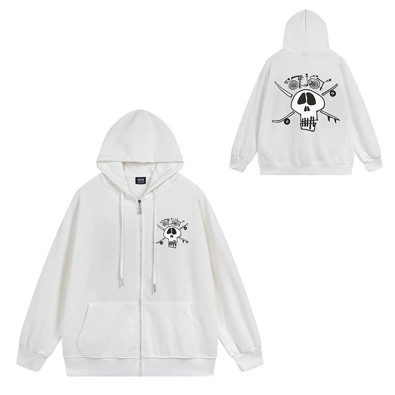Stüssy Hoodies & Sweatshirts Zip-Up Hooded Sweatshirt with Graphic Prints — 708 white