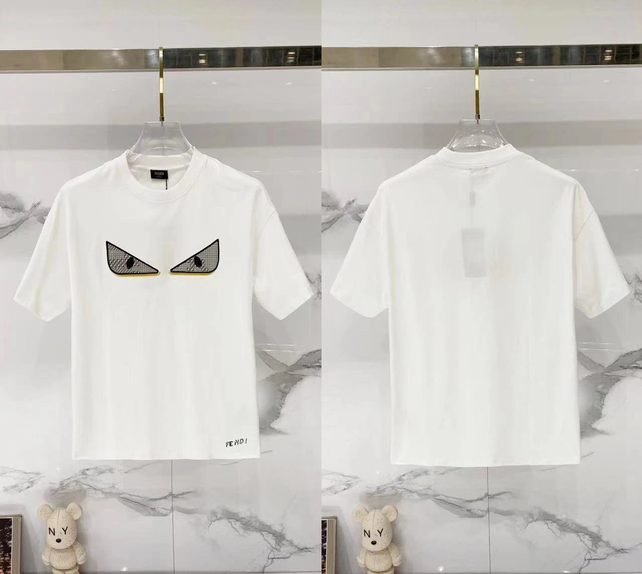 Fendi T-Shirts Loose-fit crew-neck short-sleeve T-shirt — F 003 embroidered white