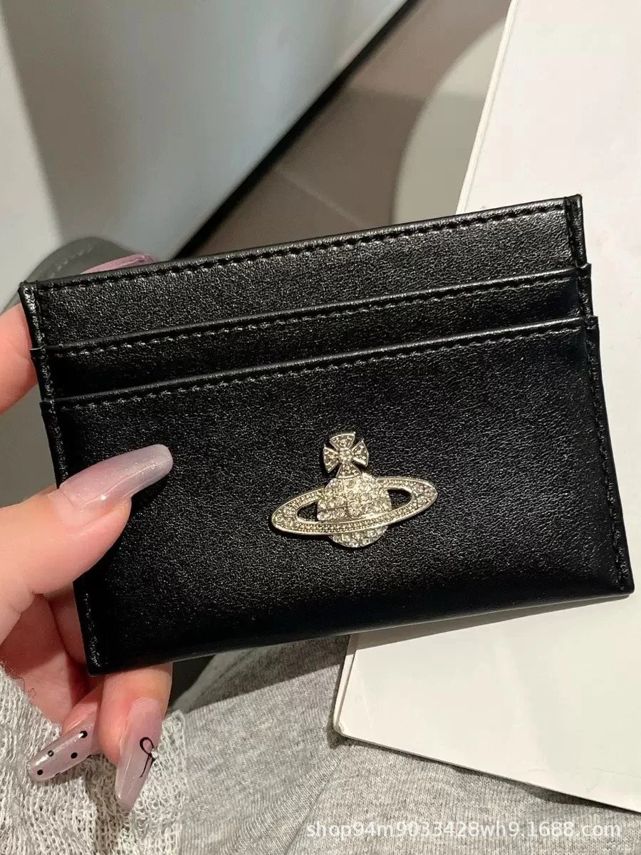 Unbranded Wallets & Card Holders Crocodile-Embossed Holder with Rhinestone Ring Emblem — Sheepskin glittering rhinestone black Western-style oversized logo