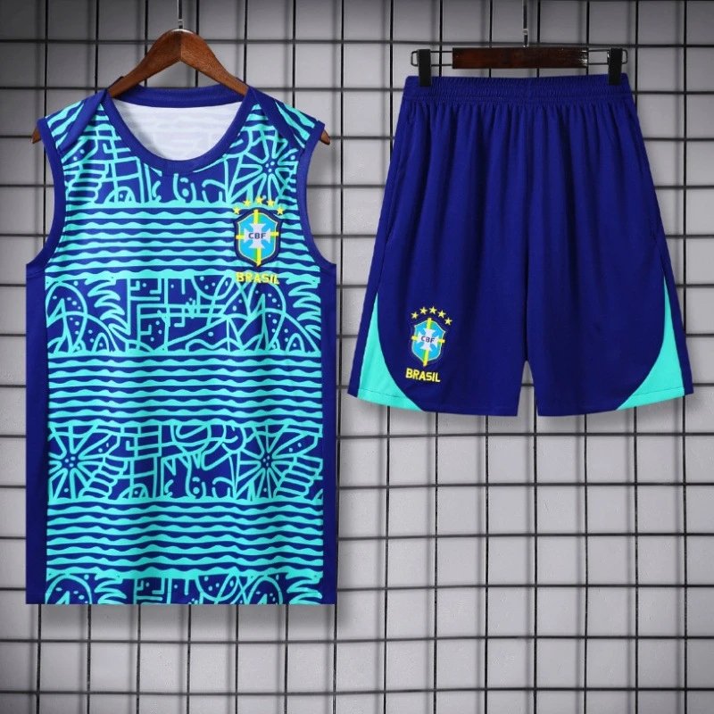 Atlético de Madrid Football Jerseys Sleeveless jersey and shorts set — 2425 Brazilian Blue Flower