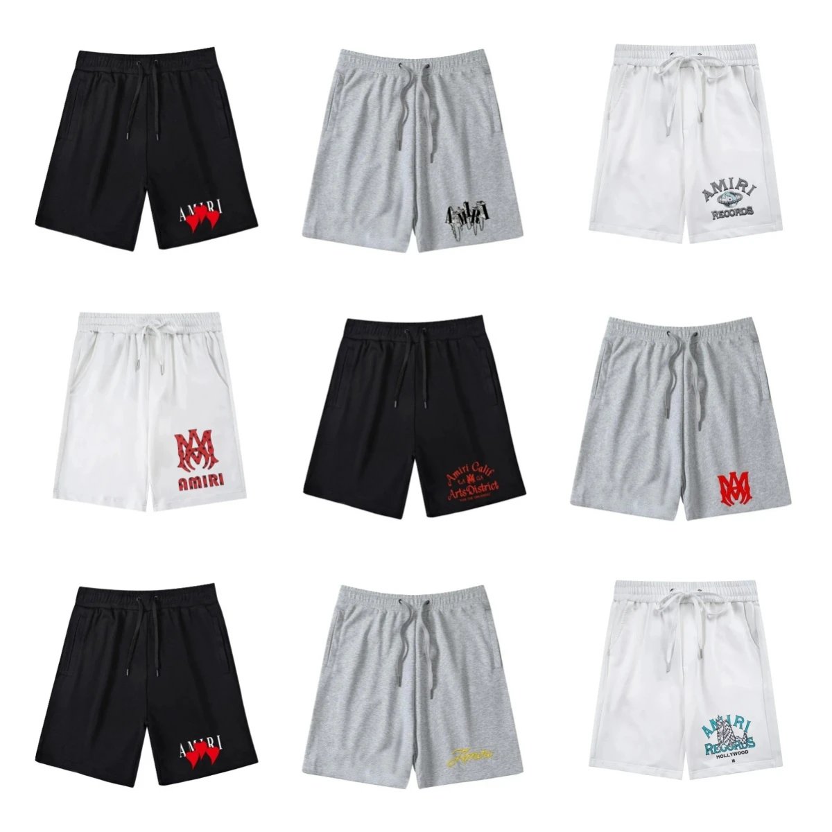 Amiri Black, Grey, and White Drawstring Shorts