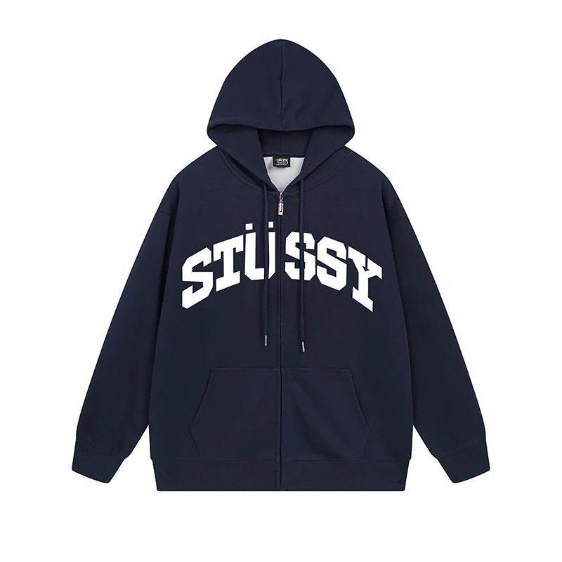 Stüssy Hoodies & Sweatshirts Zip-Up Hooded Sweatshirt with Graphic Prints — 714 navy blue