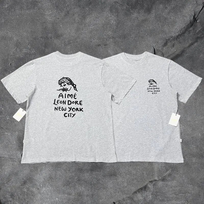 Aimé Leon Dore T-Shirts Short-sleeve logo graphic T-shirt — Gray Goddess A30
