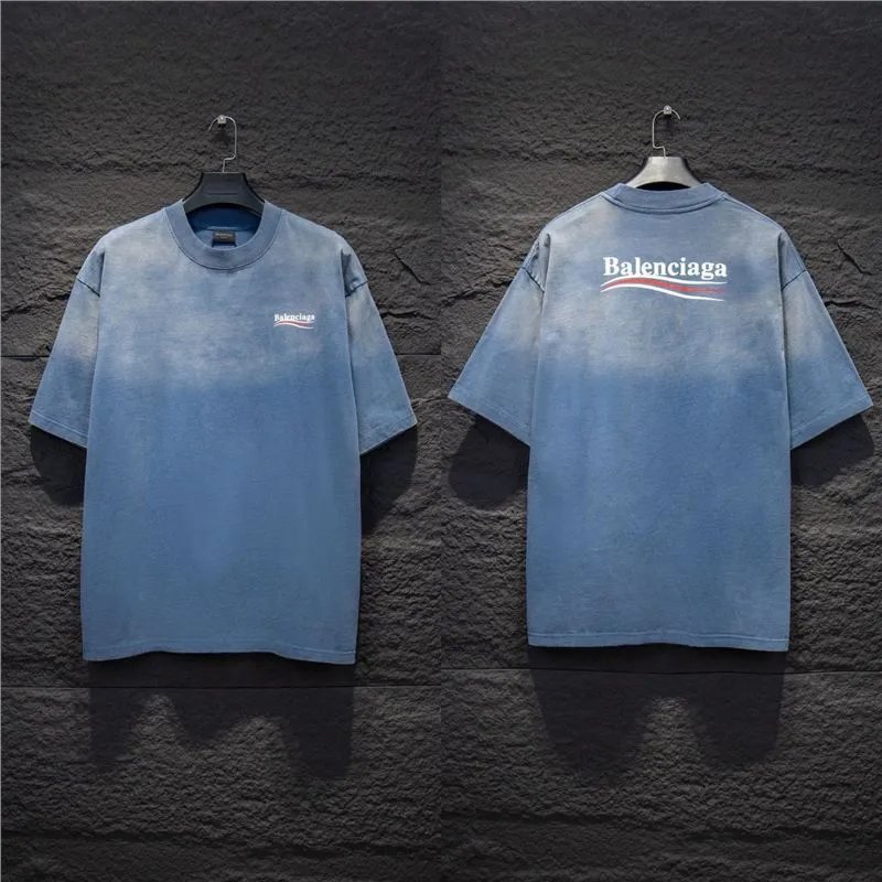 Balenciaga T-Shirts Logo Graphic Oversized Short-Sleeve T-Shirt — 5167 blue