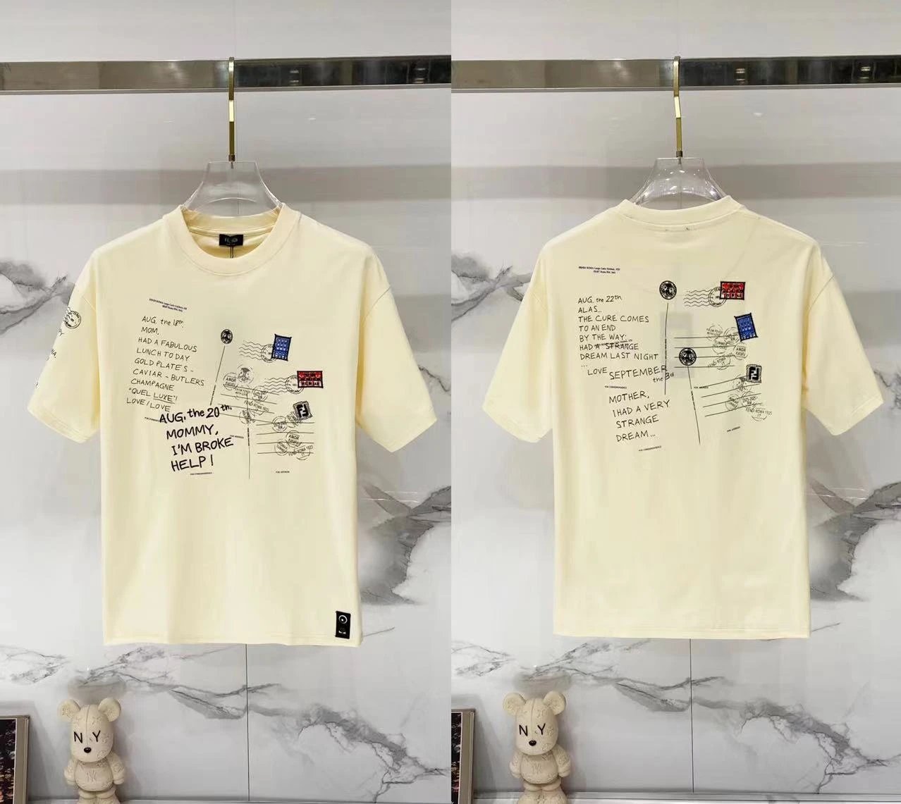 Fendi T-Shirts Loose-fit crew-neck short-sleeve T-shirt — F 007 Printed apricot color