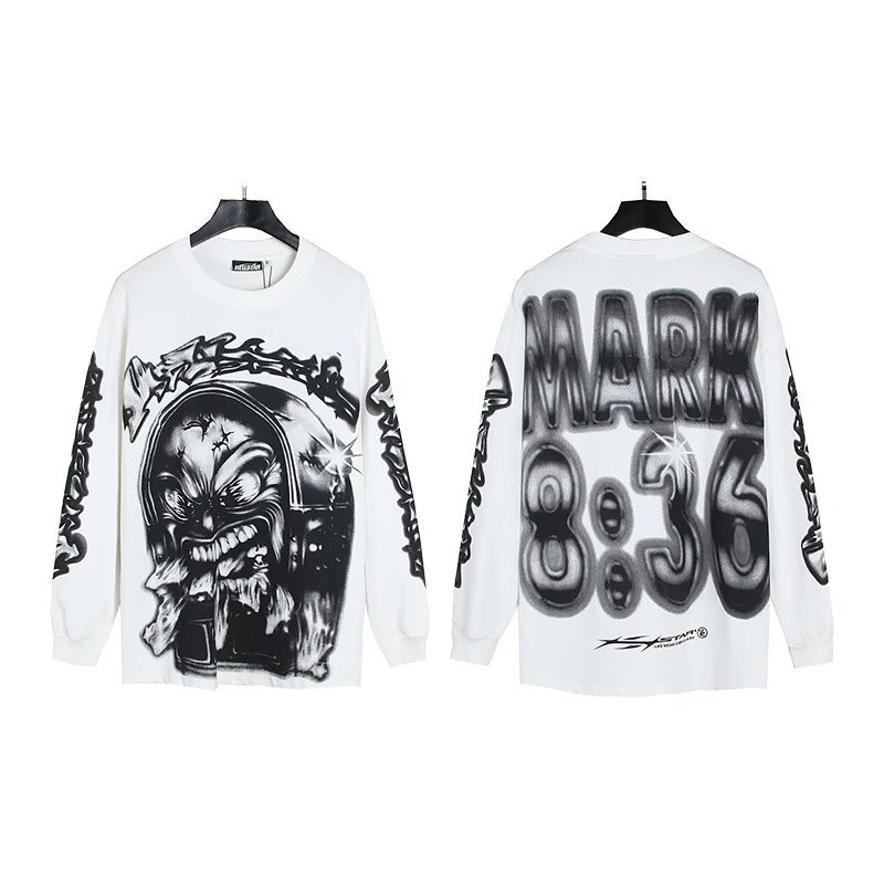 Hellstar T-Shirts Graphic Print Long-Sleeve T-Shirt — 597 white