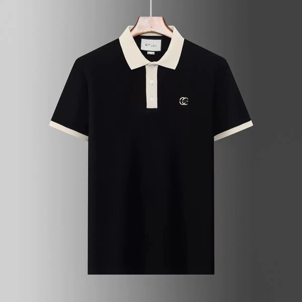 Gucci T-Shirts Short-Sleeve Polo Shirt with Contrast Striped Collar — 36