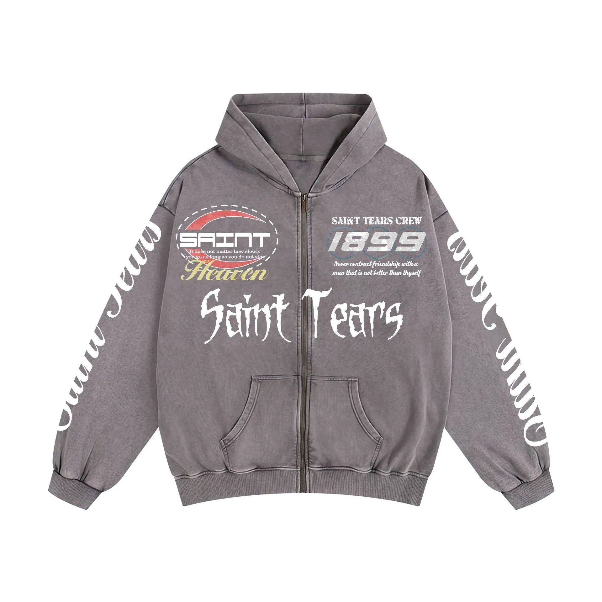 Unbranded Hoodies & Sweatshirts Washed Graphic Print Pullover Hoodie — 9035 Washed gray