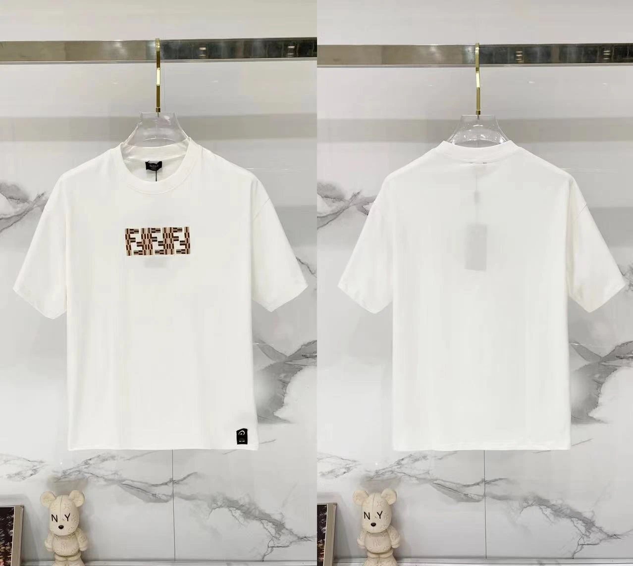 Fendi T-Shirts Loose-fit crew-neck short-sleeve T-shirt — F 011 embroidered white