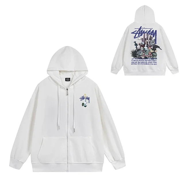 Stüssy Hoodies & Sweatshirts Zip-Up Hooded Sweatshirt with Graphic Prints product detail image 9