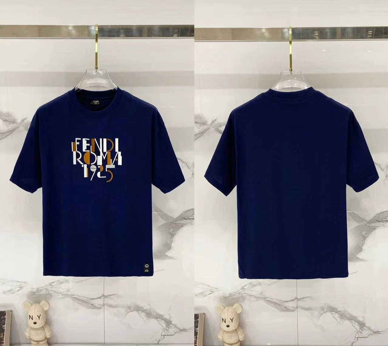 Fendi T-Shirts Loose-fit crew-neck short-sleeve T-shirt — F 013 Embroidered Royal Blue