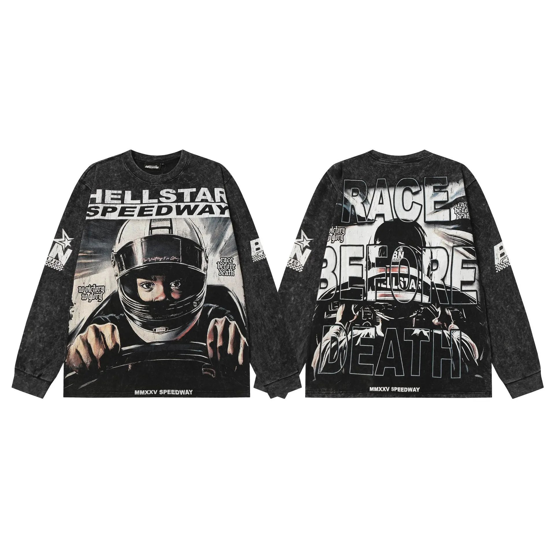 Hellstar T-Shirts Washed Graphic Long-Sleeve — 9105 Washed black