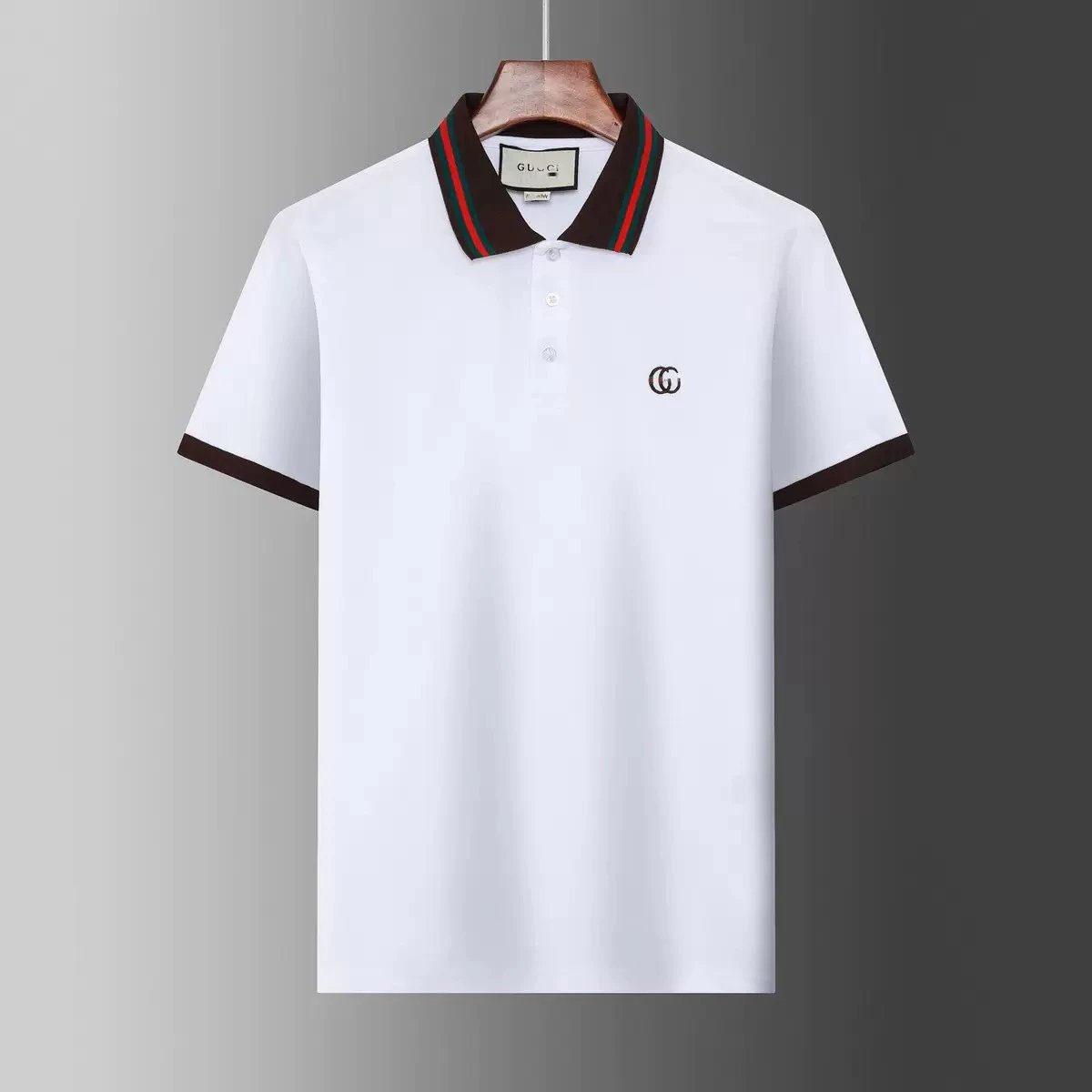 Gucci T-Shirts Short-Sleeve Polo Shirt with Contrast Striped Collar — 12