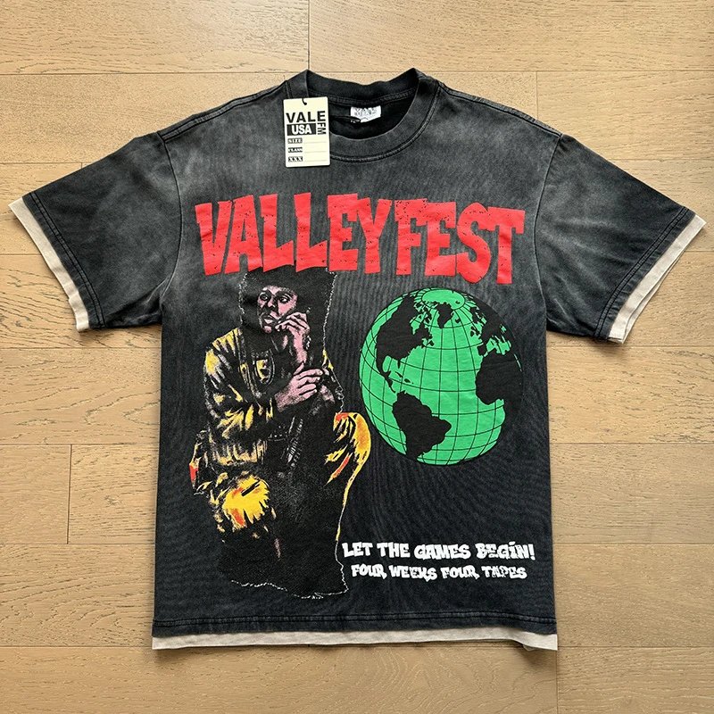Vale Lives T-Shirts Washed graphic short-sleeve T-shirt — 8082 washed black