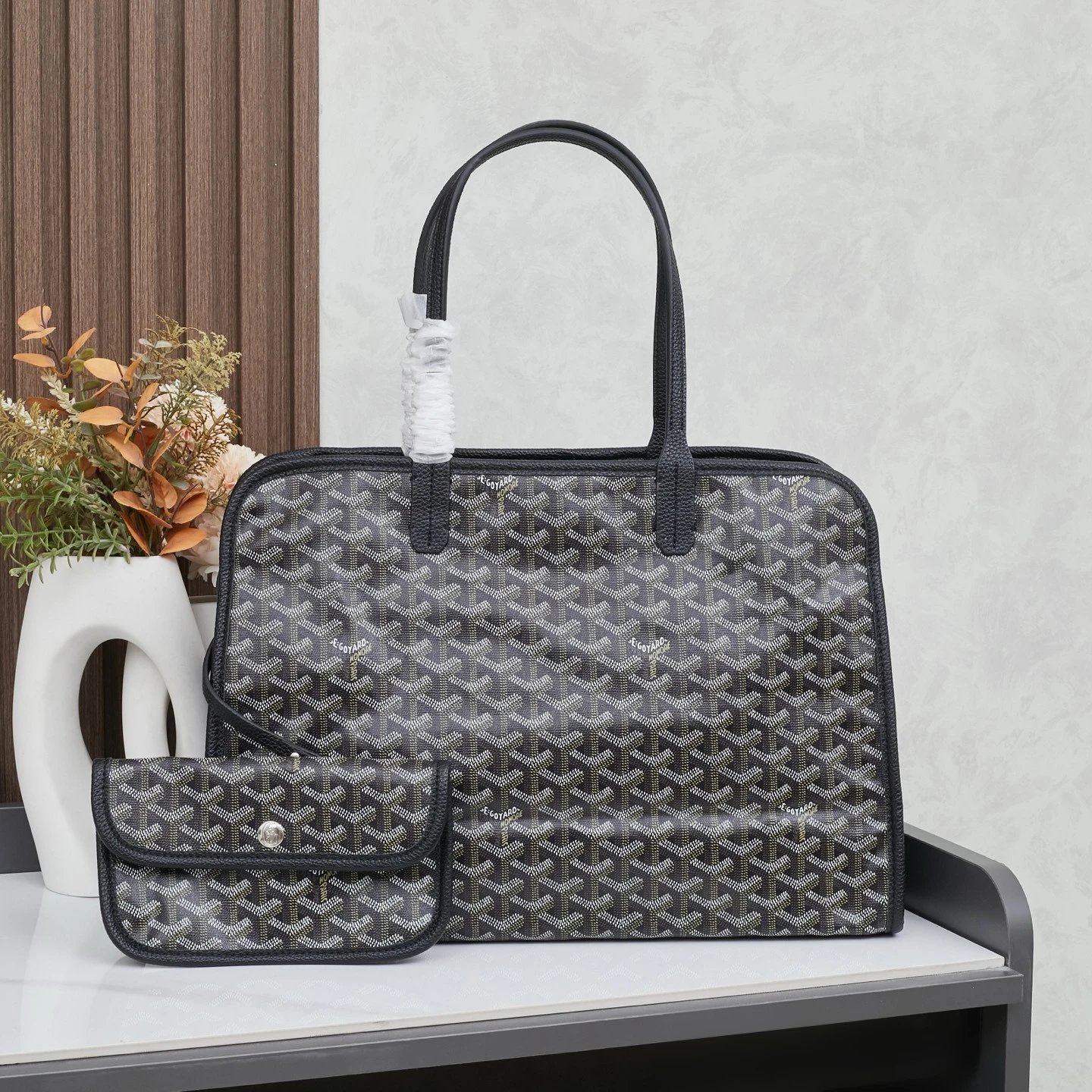 Goyard Backpacks Chevron-pattern flap backpack with top handle — boarding bag black 41*30*16 CM