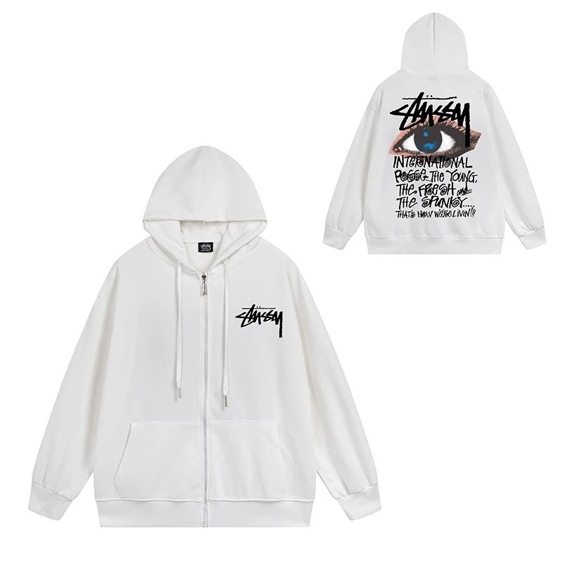 Stüssy Hoodies & Sweatshirts Zip-Up Hooded Sweatshirt with Graphic Prints — 712 white