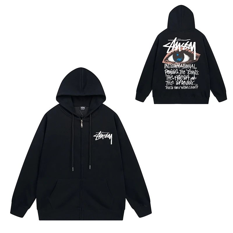 Stüssy Hoodies & Sweatshirts Zip-Up Hooded Sweatshirt with Graphic Prints — 712 black