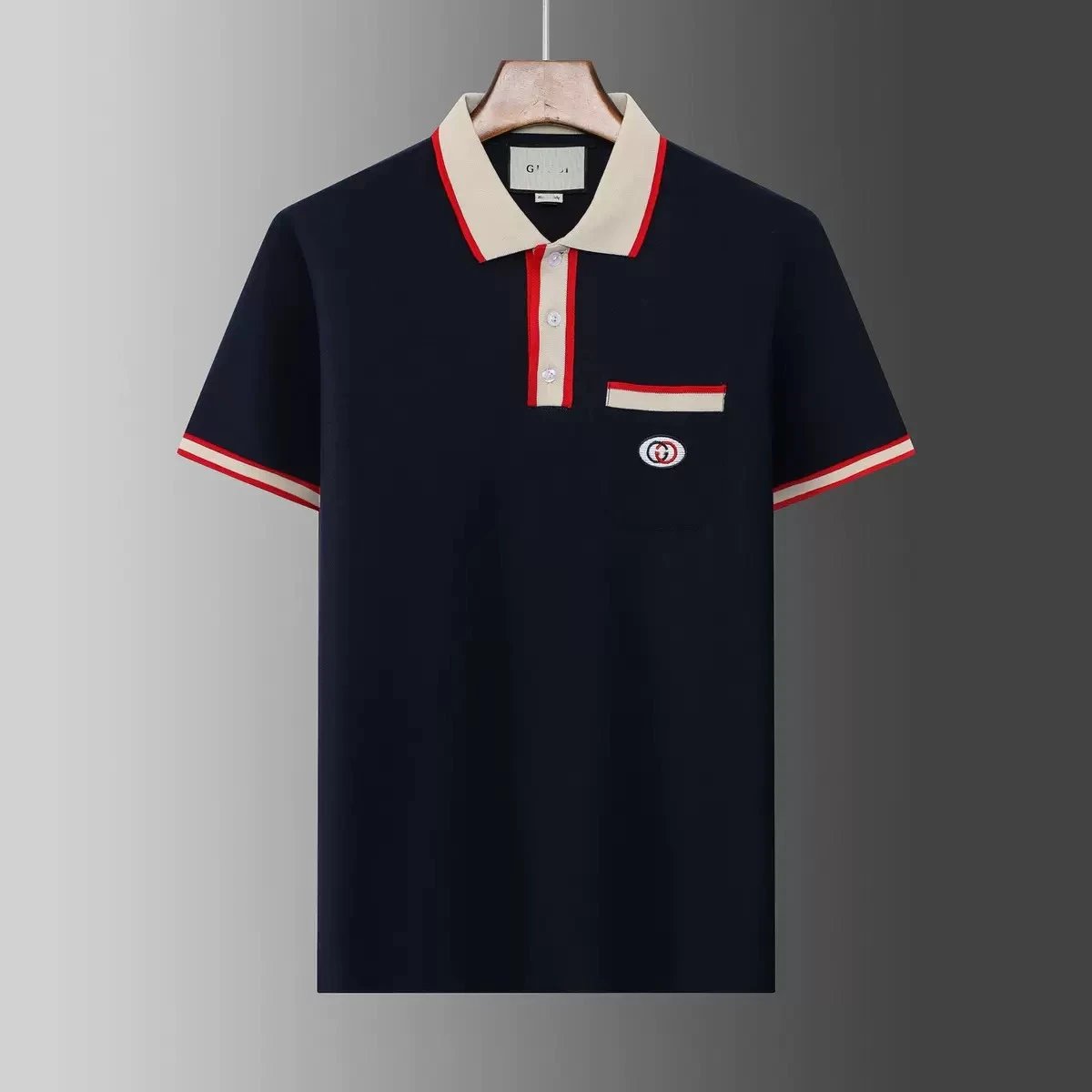 Gucci T-Shirts Short-Sleeve Polo Shirt with Contrast Striped Collar — 25