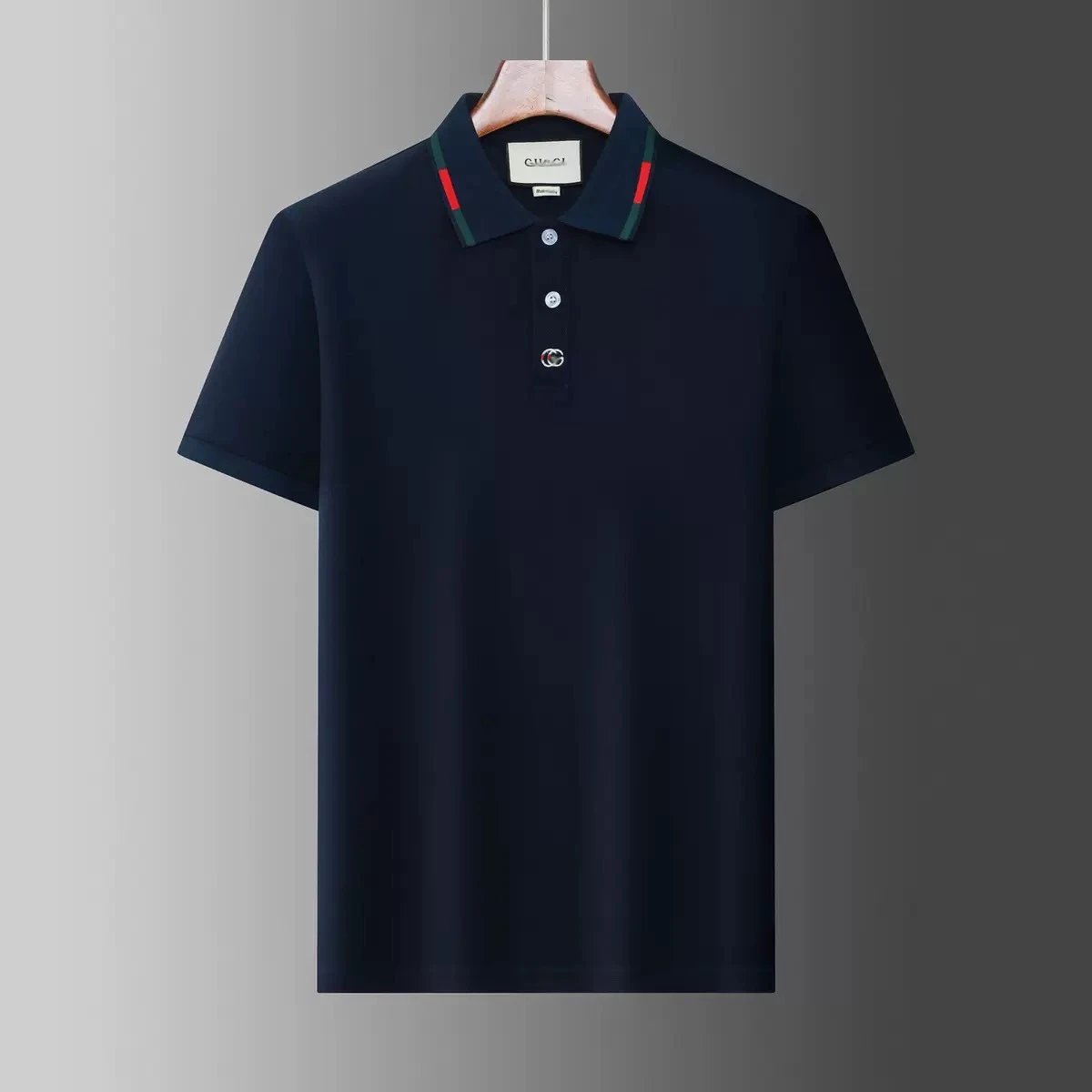 Gucci T-Shirts Short-Sleeve Polo Shirt with Contrast Striped Collar — 37
