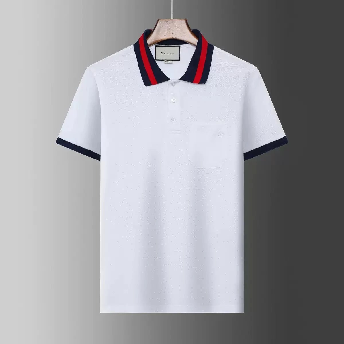 Gucci T-Shirts Short-Sleeve Polo Shirt with Contrast Striped Collar — 02