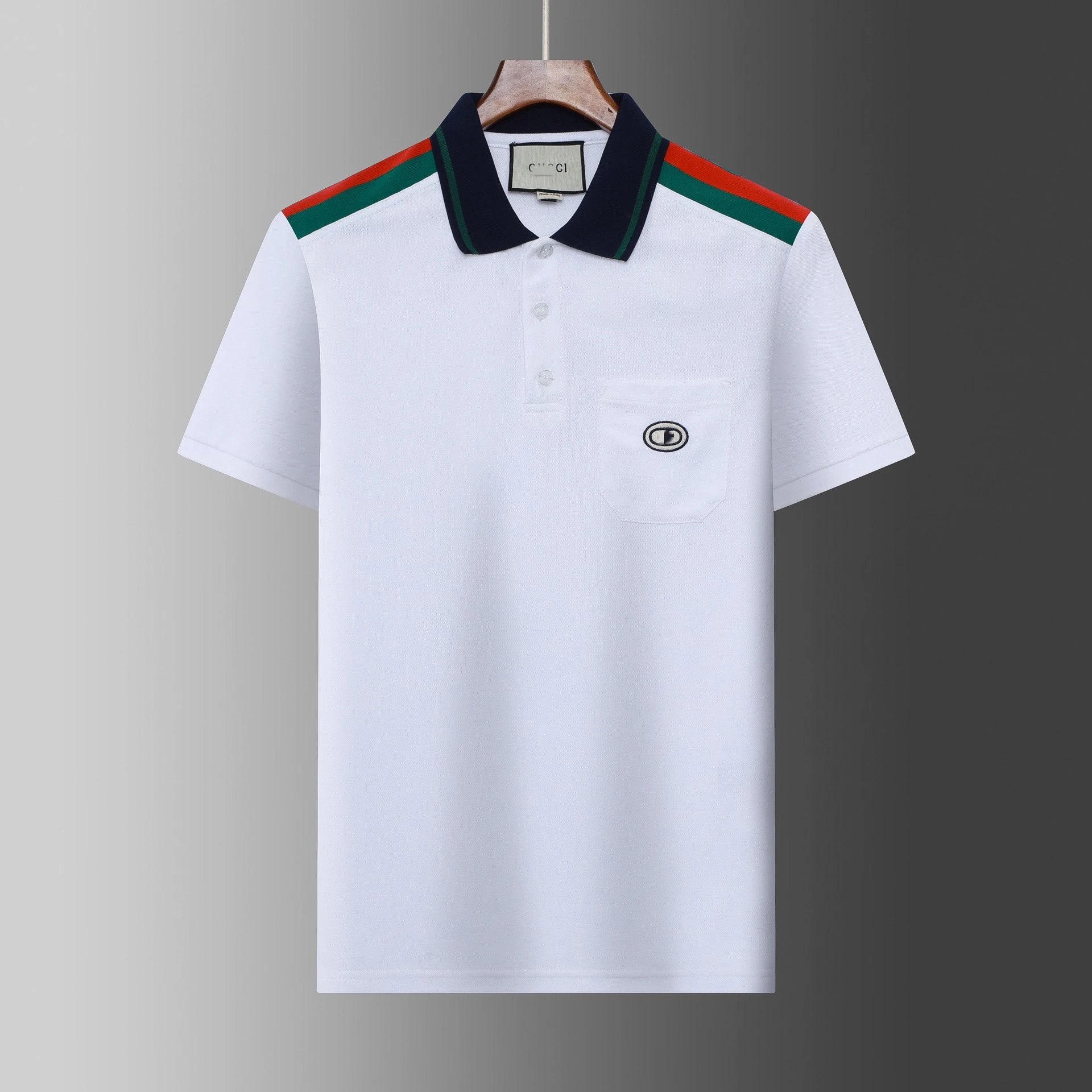 Gucci T-Shirts Short-Sleeve Polo Shirt with Contrast Striped Collar — 32