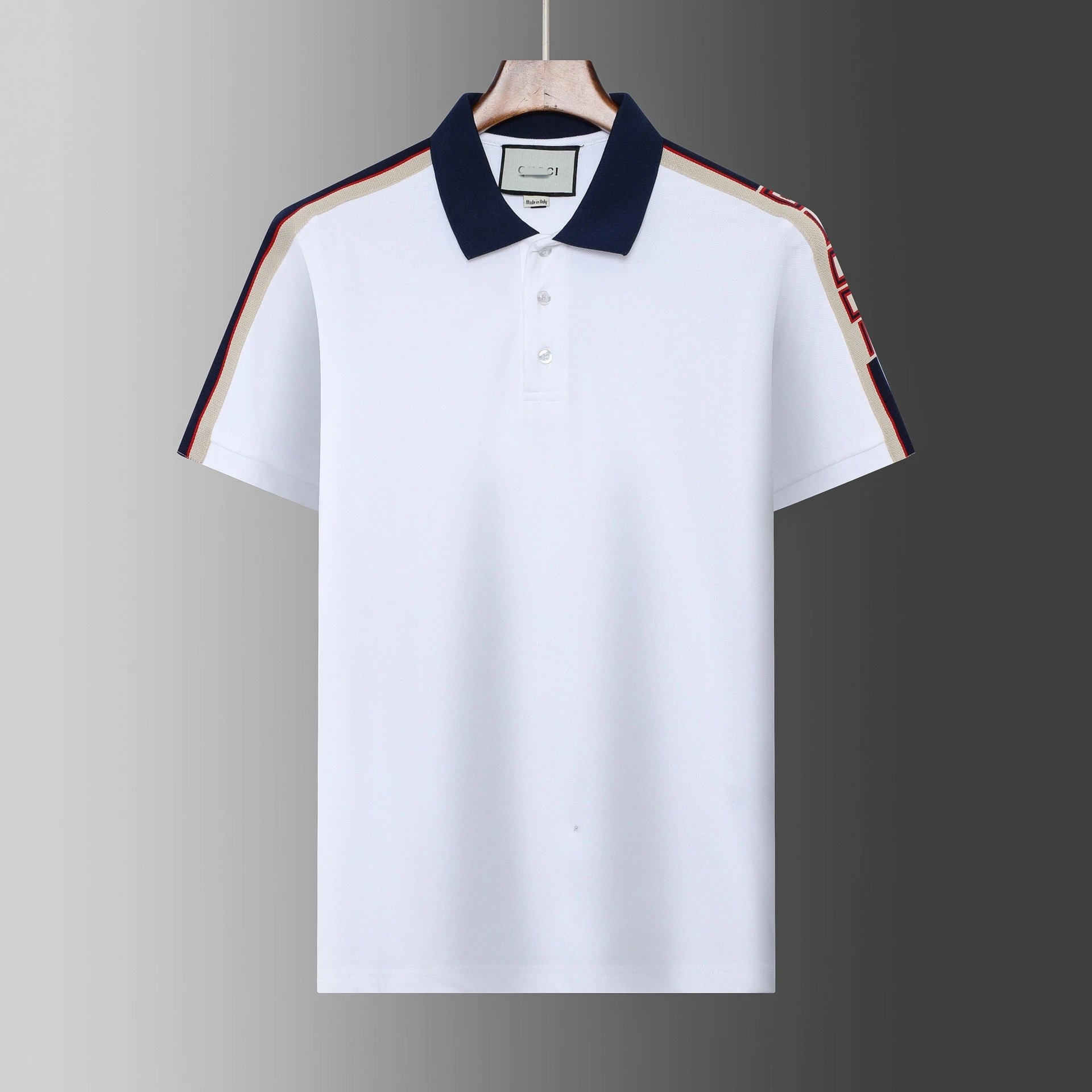 Gucci T-Shirts Short-Sleeve Polo Shirt with Contrast Striped Collar — 34