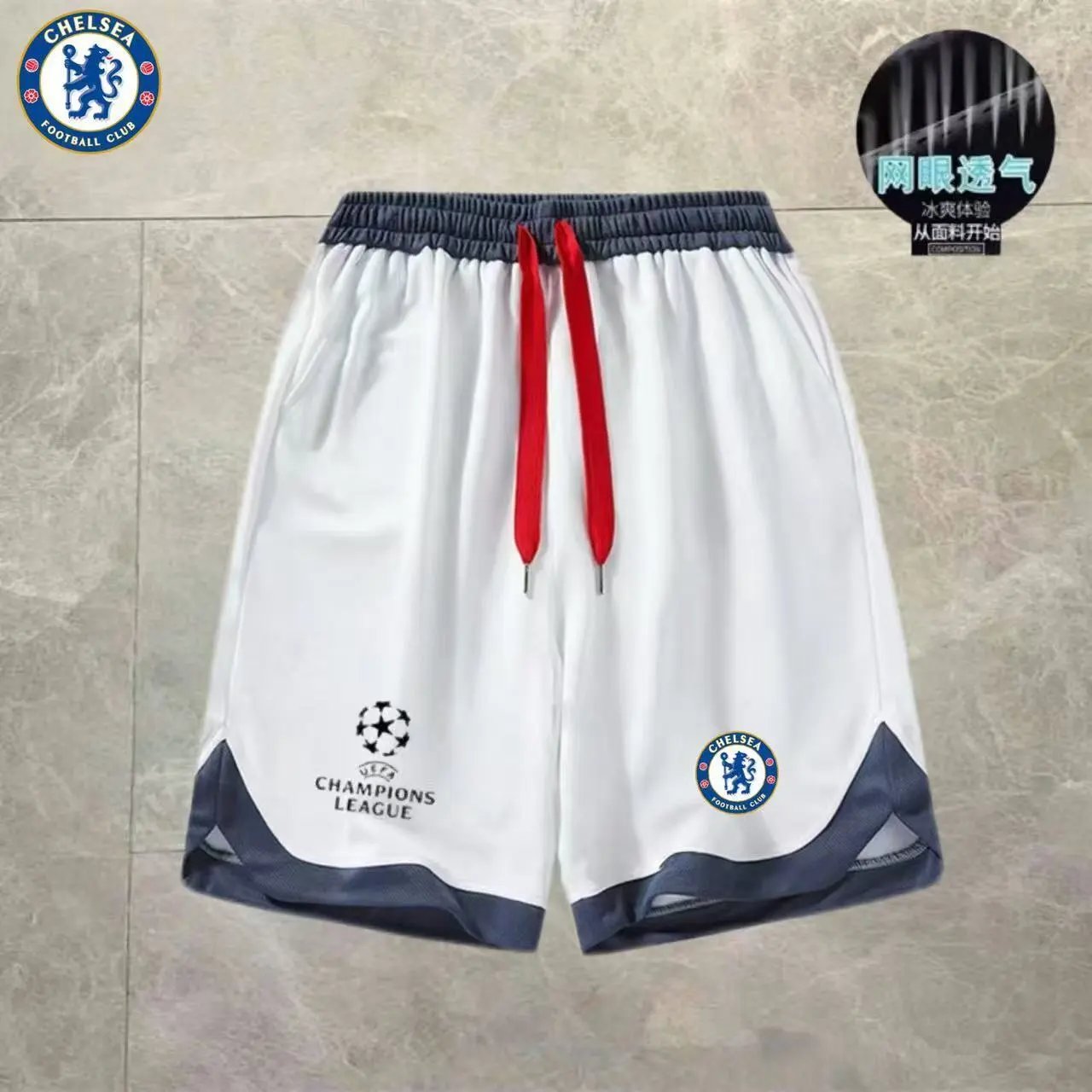 Manchester United Shorts UEFA Champions League Drawstring Football — Blue and White Champions League Chelsea