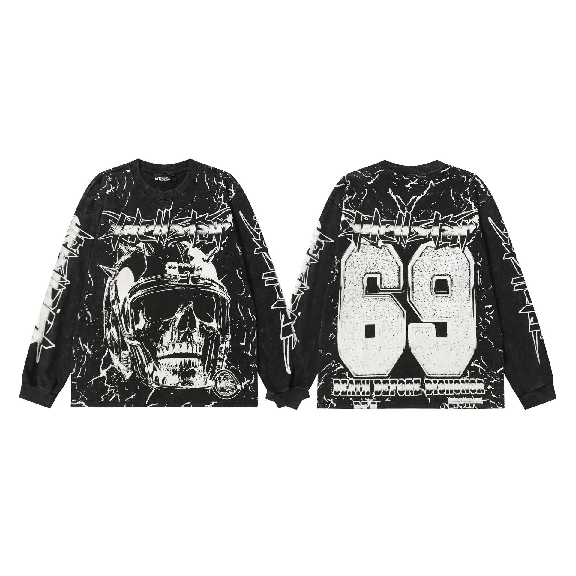 Hellstar T-Shirts Washed Graphic Long-Sleeve — 9103 Washed black