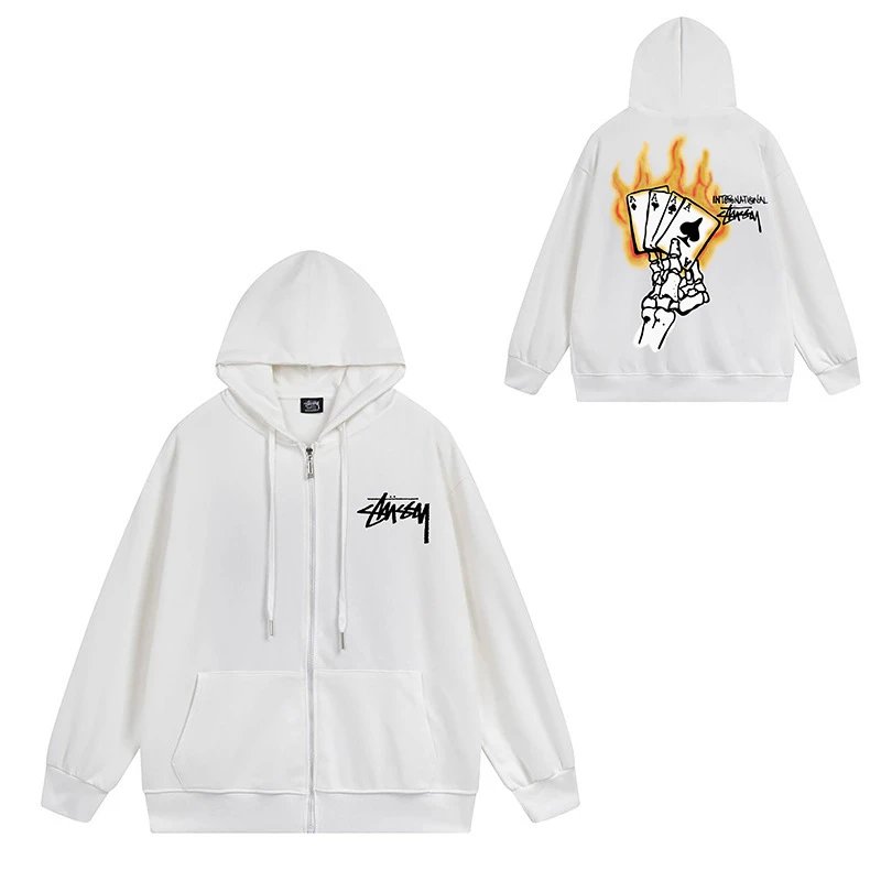 Stüssy Hoodies & Sweatshirts Zip-Up Hooded Sweatshirt with Graphic Prints — 713 white