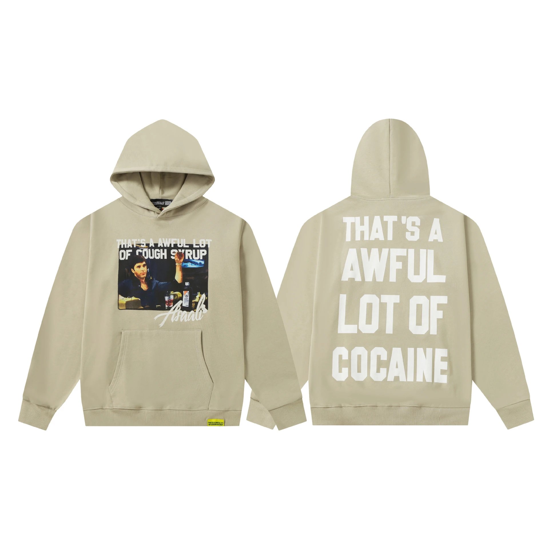 Deno Studio Hoodies & Sweatshirts That's a Awful Lot of Cough Syrup Graphic Pullover Hoodie — 0309 Apricot color