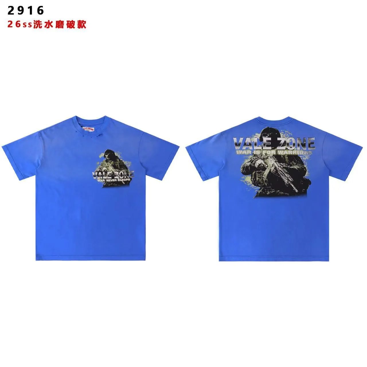 Vale Lives T-Shirts Washed graphic short-sleeve T-shirt — 2916 washed blue