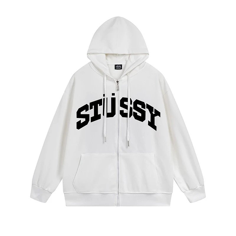 Stüssy Hoodies & Sweatshirts Zip-Up Hooded Sweatshirt with Graphic Prints — 714 white