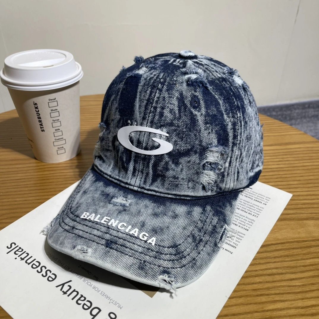 Balenciaga Hats Distressed Embroidered Baseball Cap — 11-7