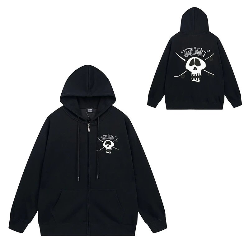 Stüssy Hoodies & Sweatshirts Zip-Up Hooded Sweatshirt with Graphic Prints — 708 black