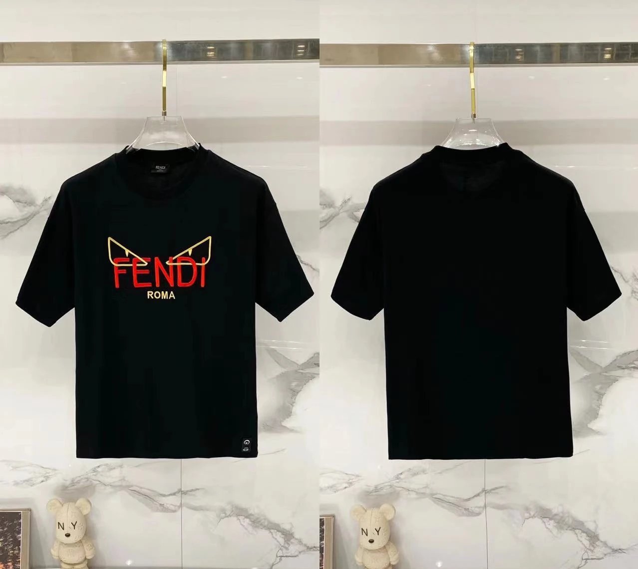 Fendi T-Shirts Loose-fit crew-neck short-sleeve T-shirt — F 006 embroidery black