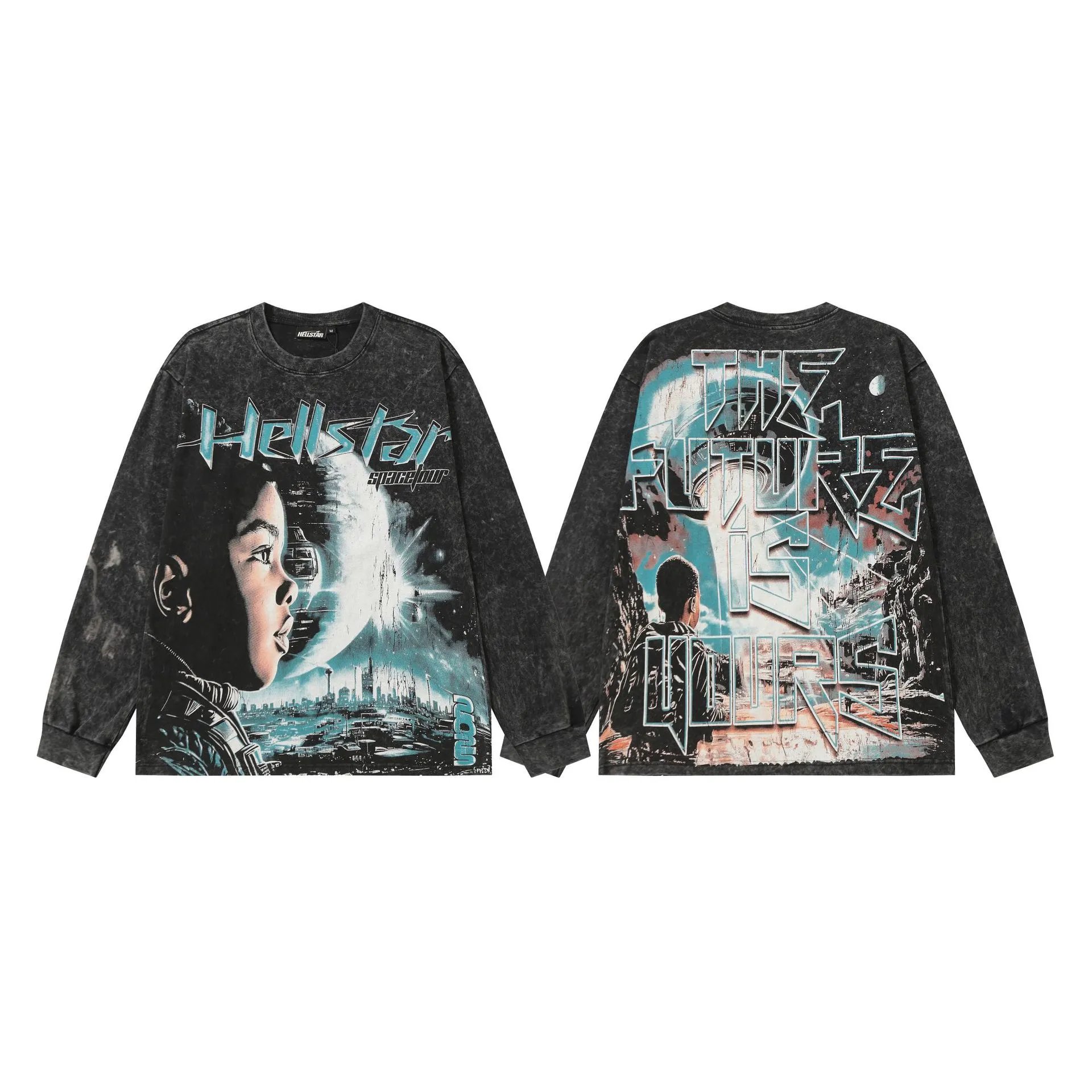 Hellstar T-Shirts Washed Graphic Long-Sleeve — 9108 Washed black