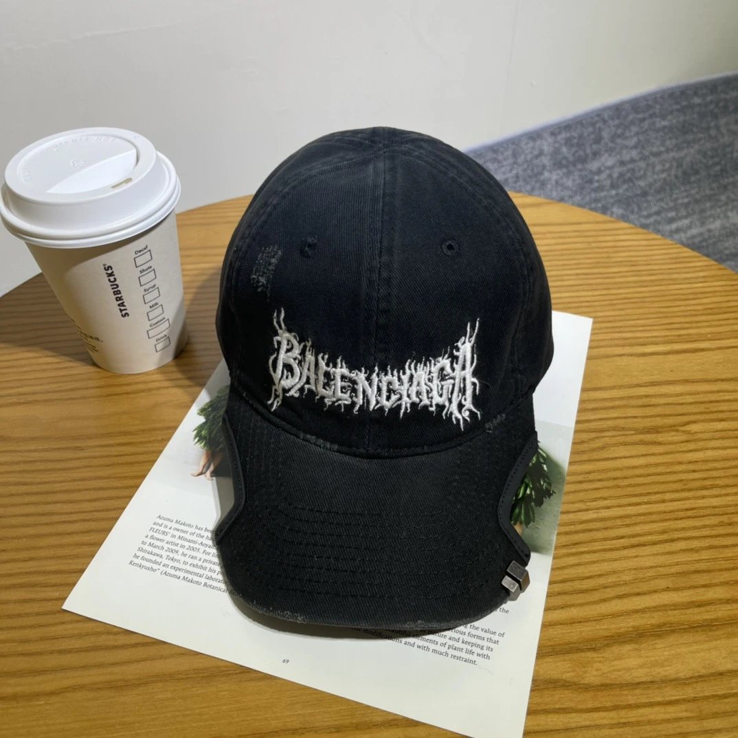 Balenciaga Hats Distressed Embroidered Baseball Cap — 19