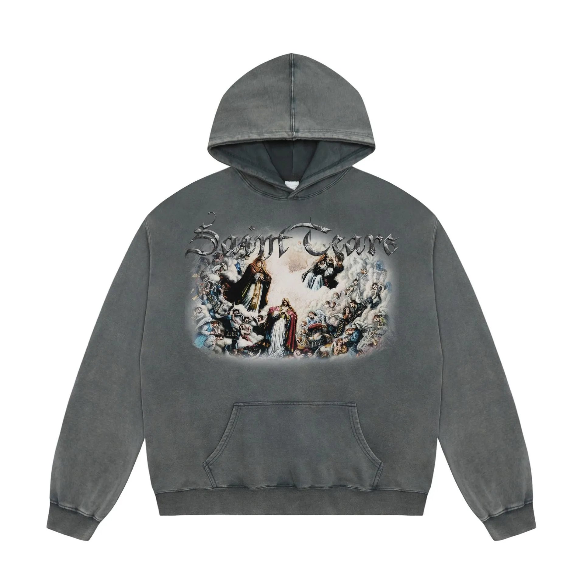 Unbranded Hoodies & Sweatshirts Washed Graphic Print Pullover Hoodie — 155 Washed gray