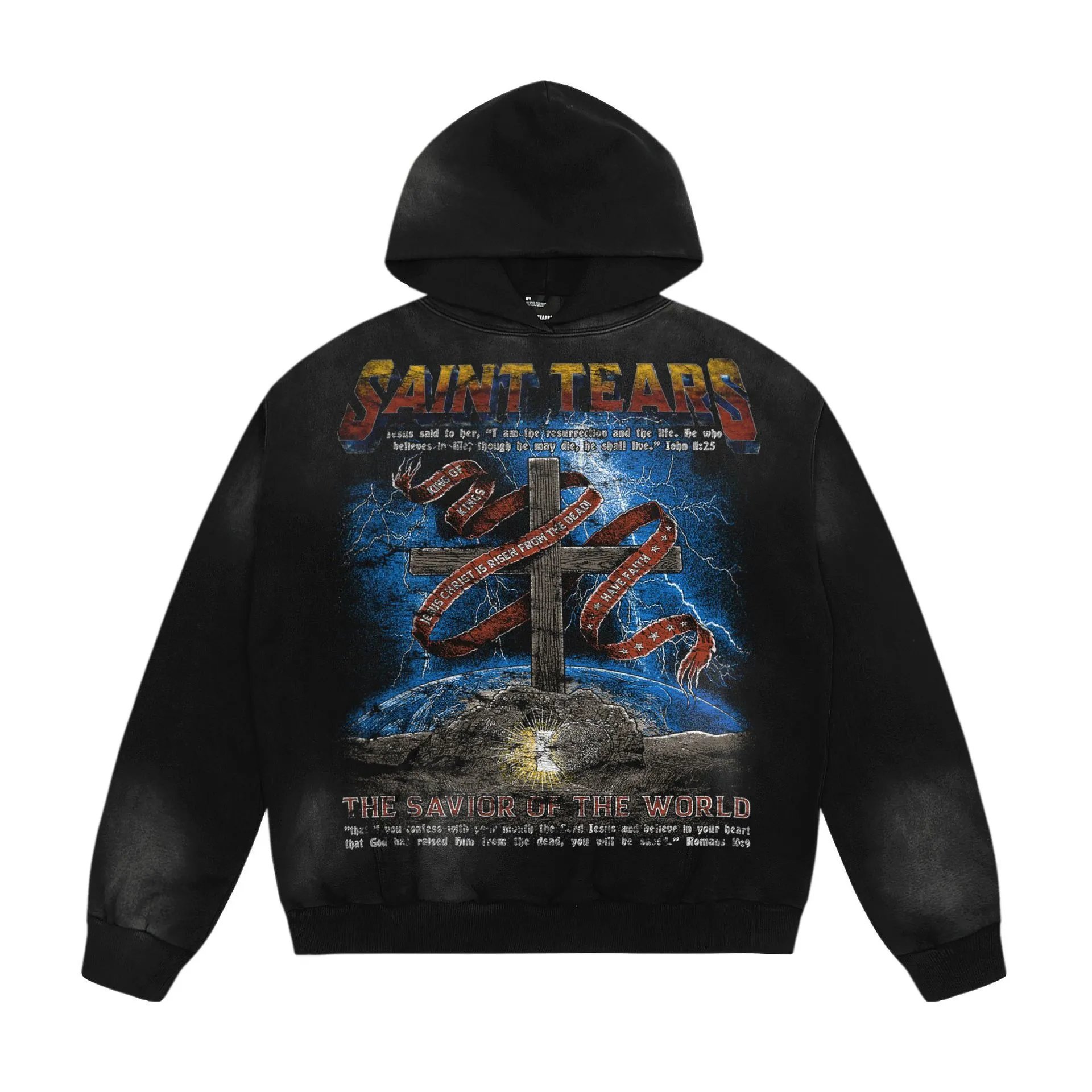 Unbranded Hoodies & Sweatshirts Washed Graphic Print Pullover Hoodie — 158 Washed black