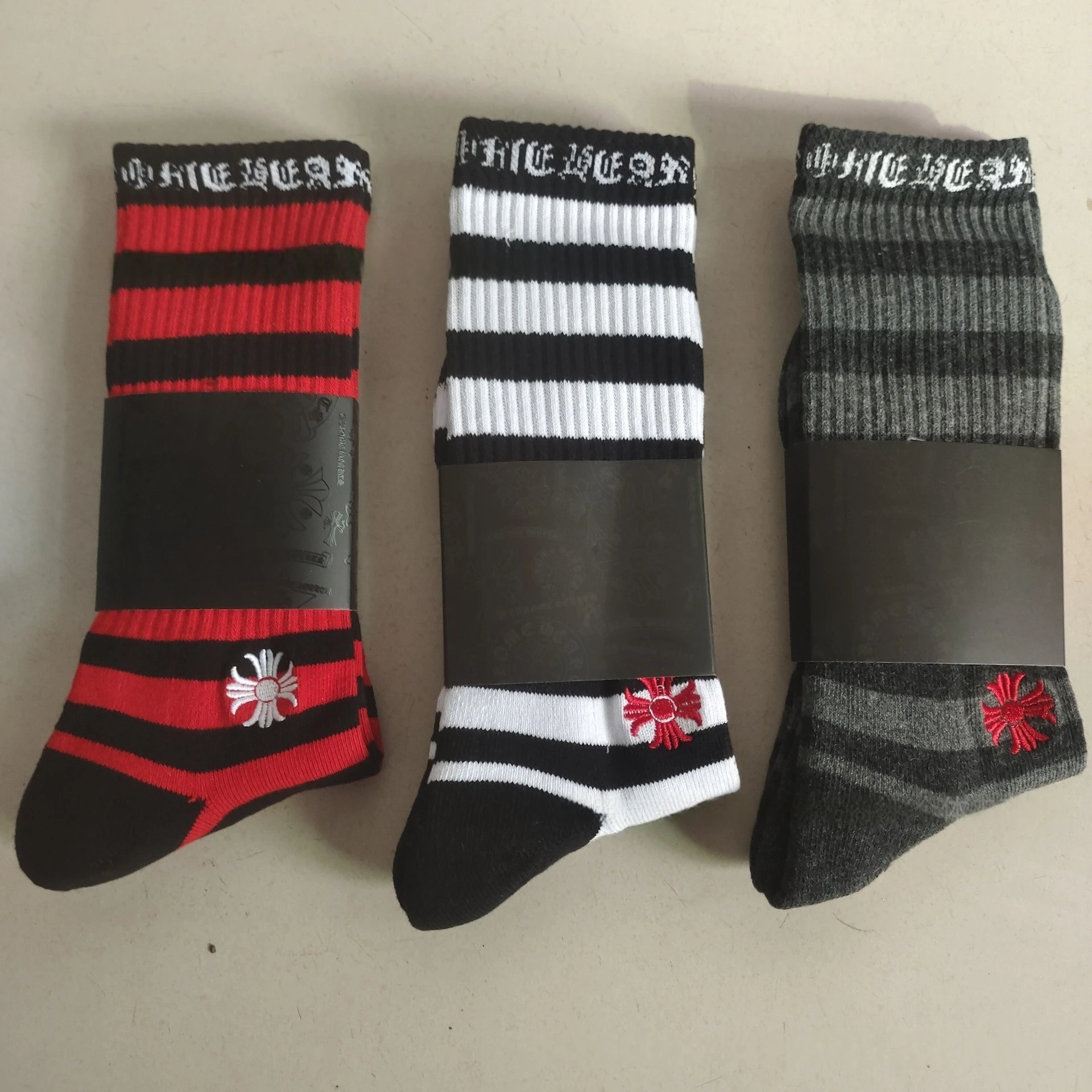 Chrome Hearts Socks Ribbed Crew with Gothic Lettering and Cross Motifs image 3