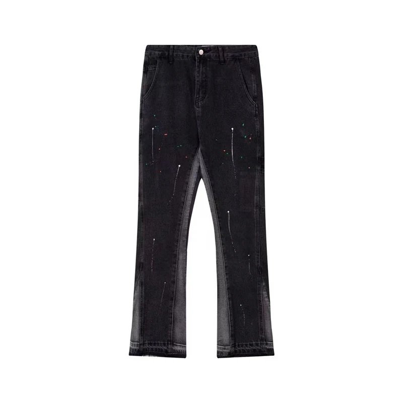 Unbranded Jeans Wide-leg distressed patchwork — D07 Black