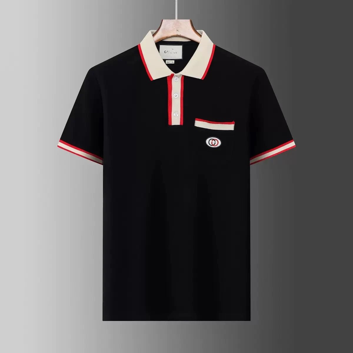 Gucci T-Shirts Short-Sleeve Polo Shirt with Contrast Striped Collar — 23