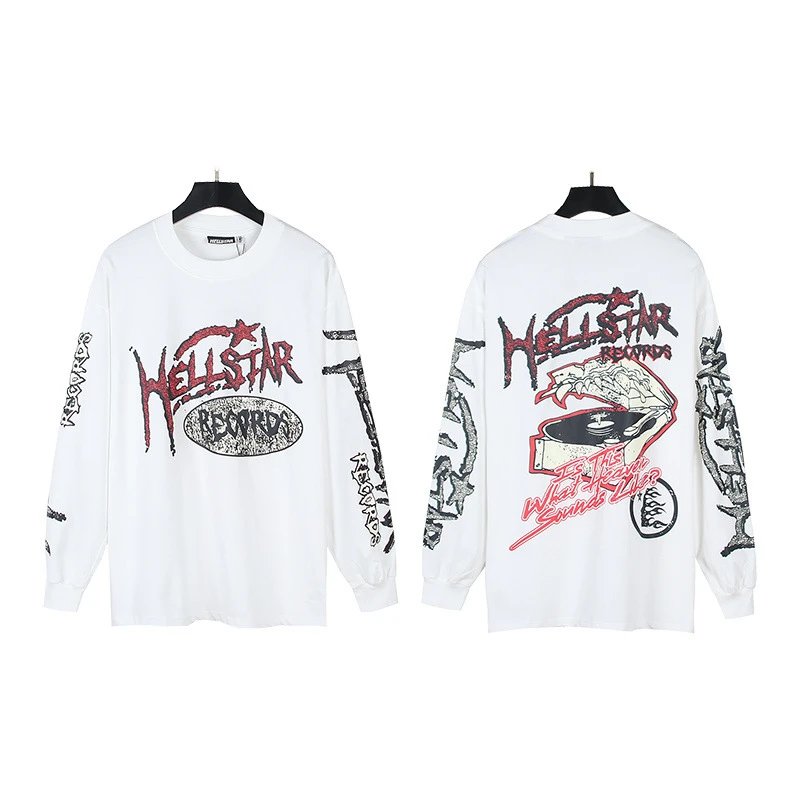Hellstar T-Shirts Graphic Print Long-Sleeve T-Shirt — 570 white