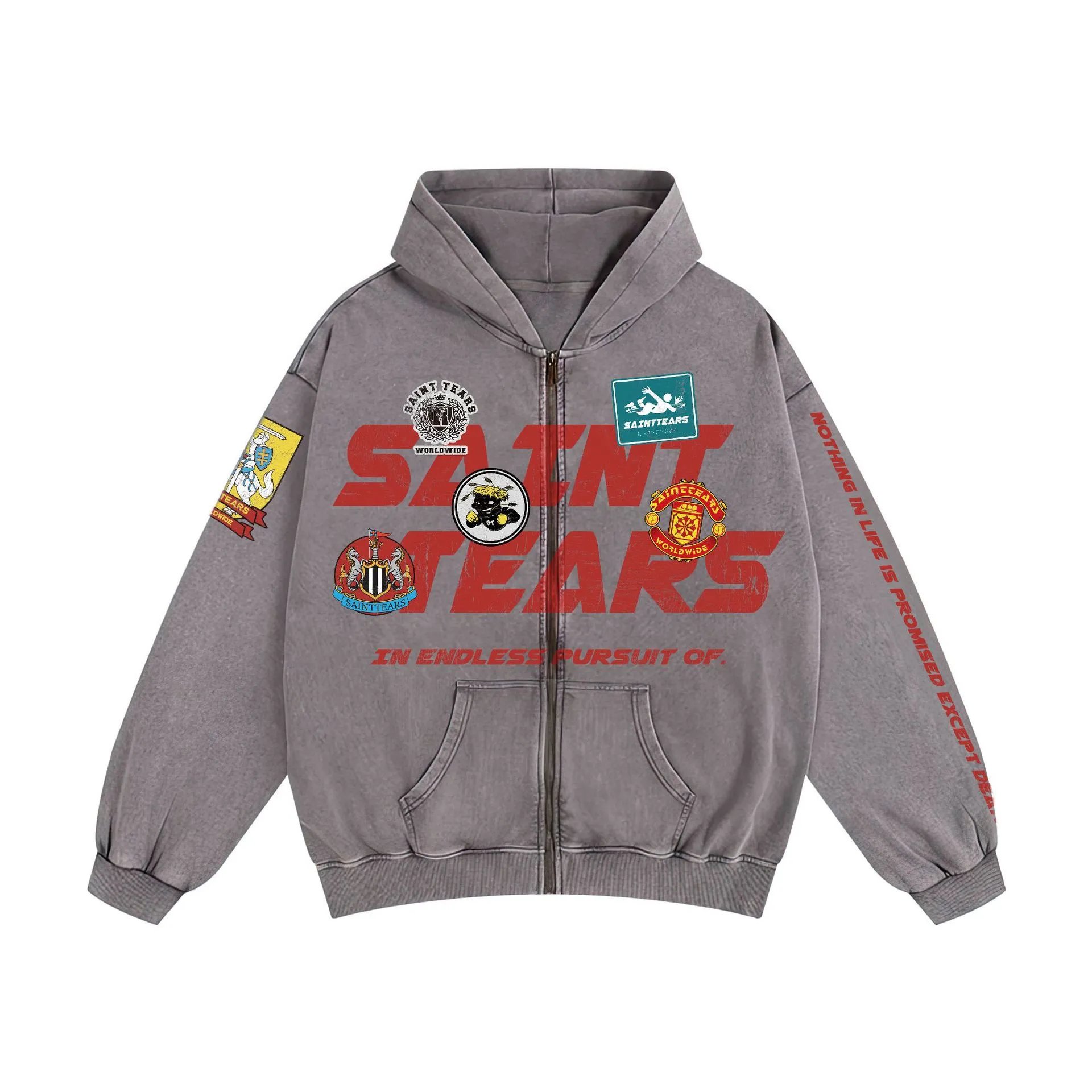 Unbranded Hoodies & Sweatshirts Washed Graphic Print Pullover Hoodie — 9030 Washed gray