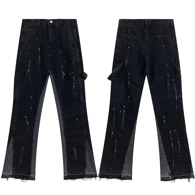Unbranded Jeans Wide-leg distressed patchwork — 837 black