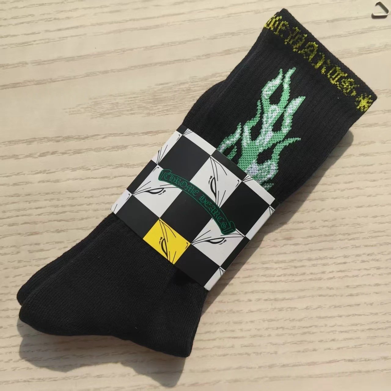 Chrome Hearts Socks Ribbed Crew with Gothic Lettering and Cross Motifs — The 19th