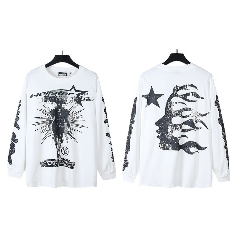 Hellstar T-Shirts Graphic Print Long-Sleeve T-Shirt — 560 white