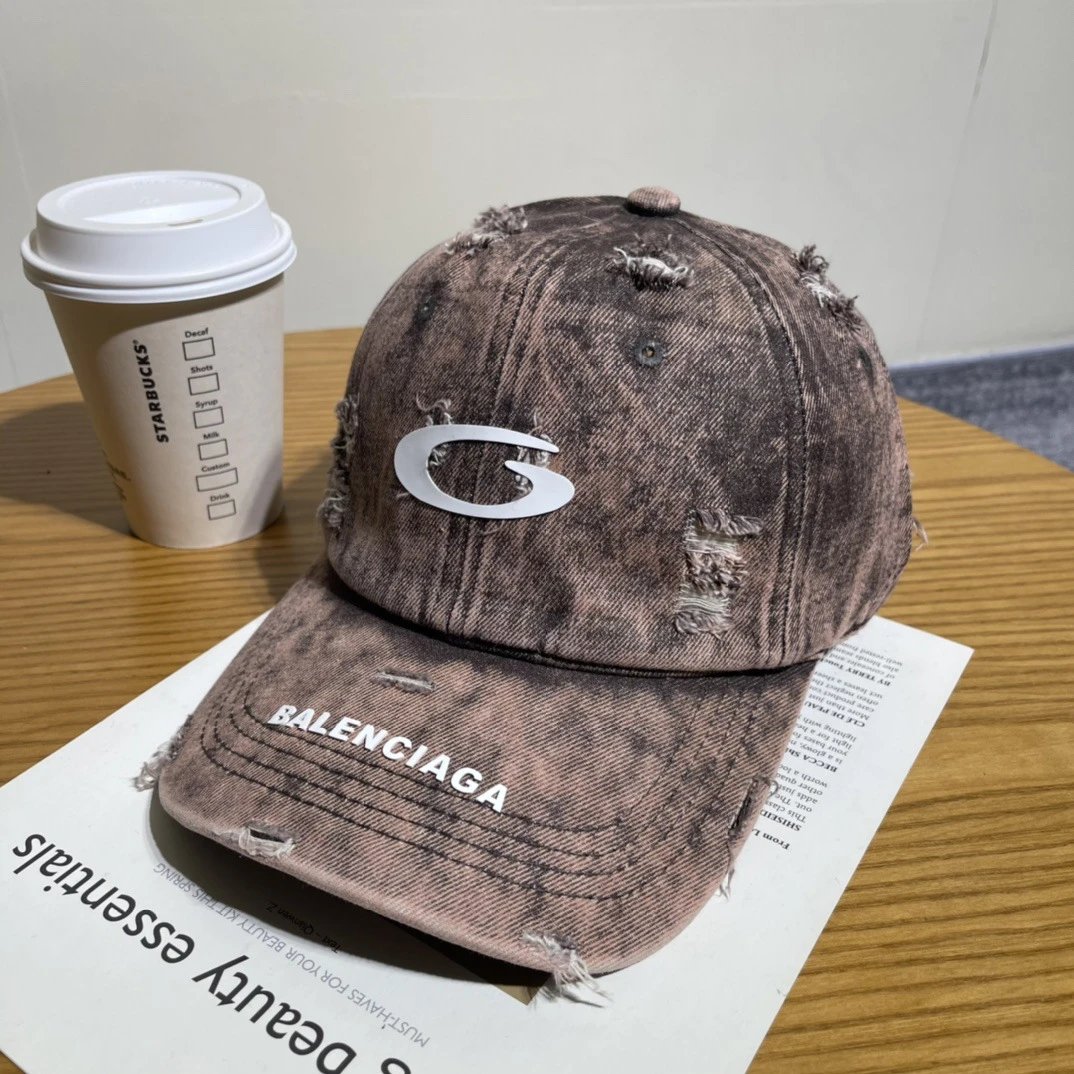 Balenciaga Hats Distressed Embroidered Baseball Cap — 11-1