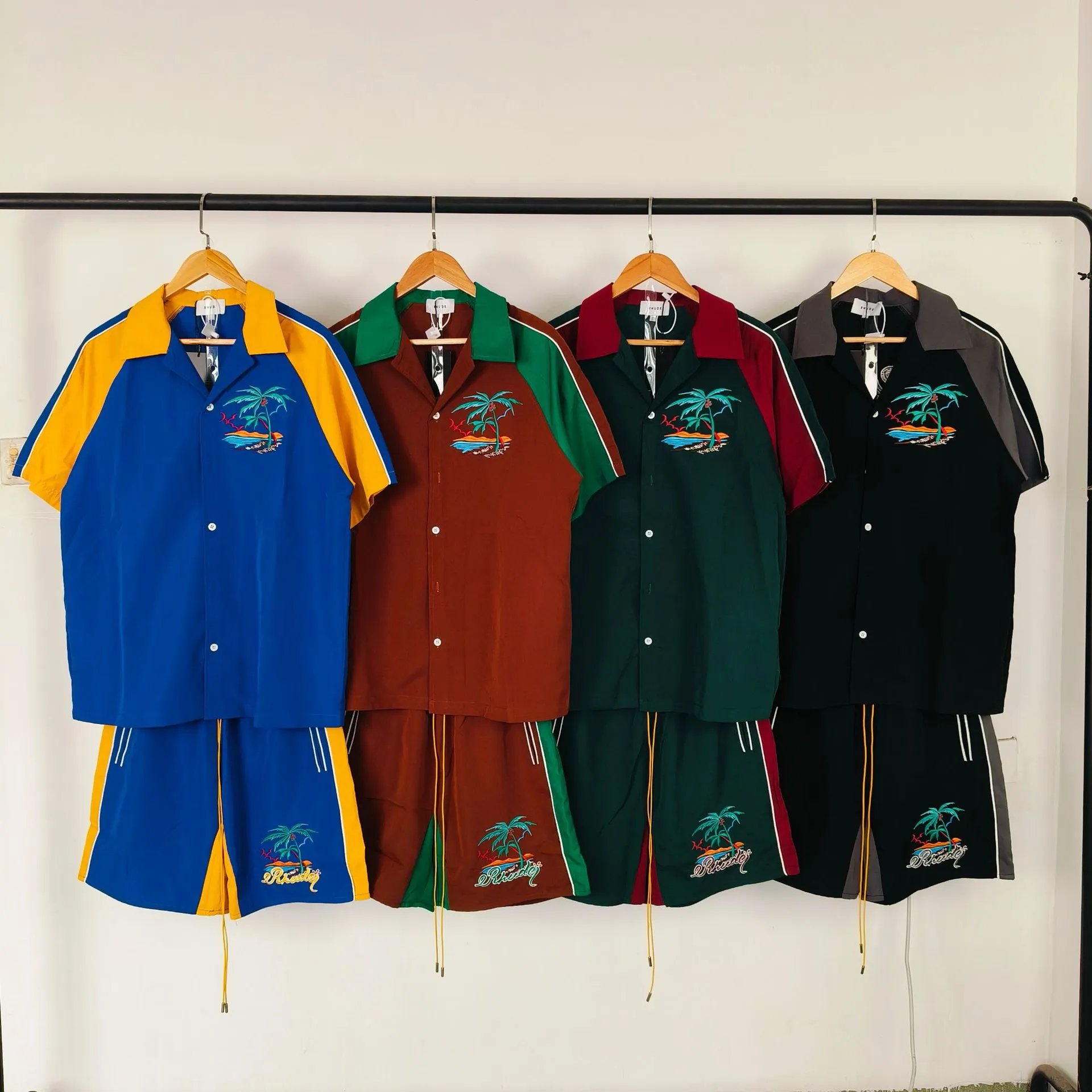 Rhude Shirts Embroidered Palm Tree Color-Block Short-Sleeve Shirt image 3
