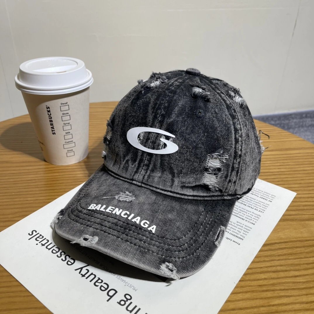 Balenciaga Hats Distressed Embroidered Baseball Cap — 11-5